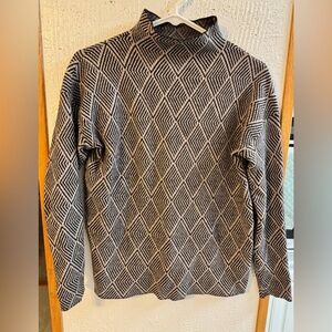 Halston Heritage Black and White Geometric Turtleneck Sweater
